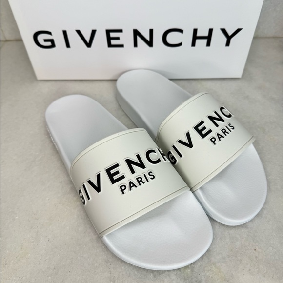 Givenchy Paris Logo Men’s Men White Flat Rubber Pool Slides Sandals 43 US 10 - Picture 5 of 14